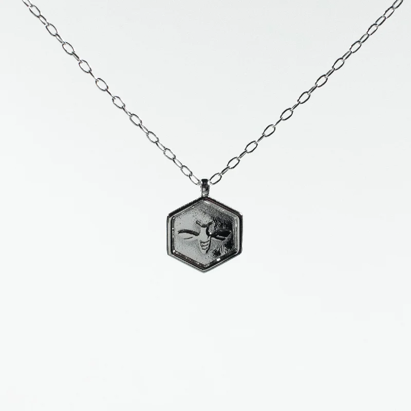 Beautiful necklaces and pendants with layered chains for a fashionable, chic look-Silver Hexagon Shaped Honeybee Necklace