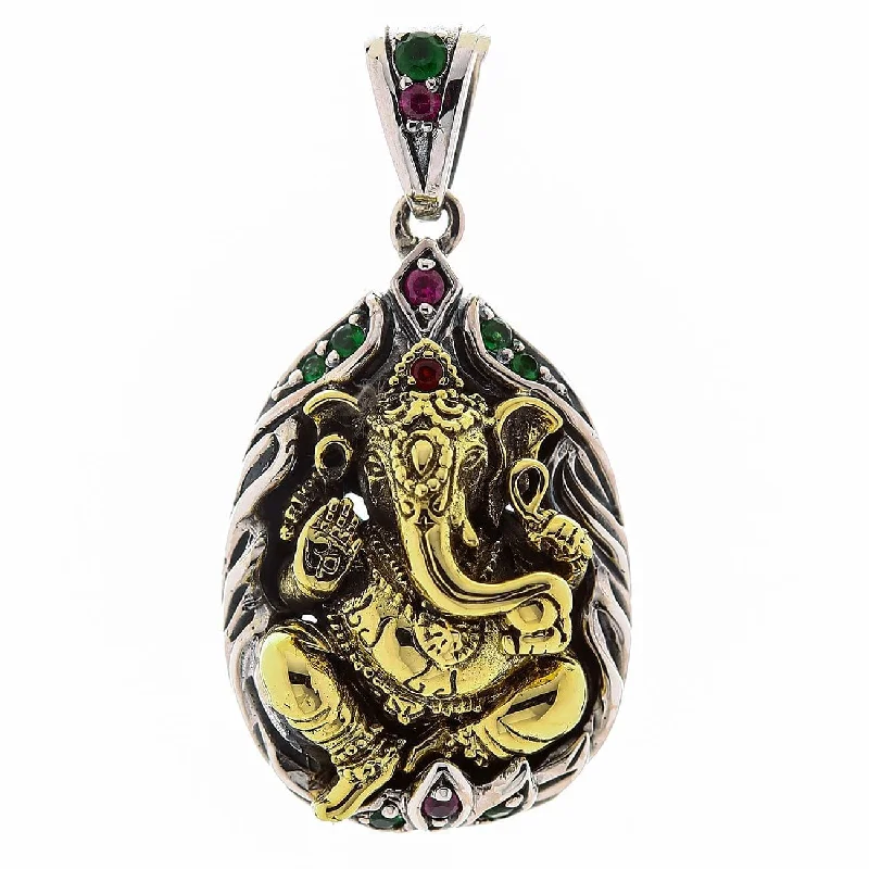 Stunning necklaces and pendants with turquoise and gold for a vibrant, earthy look-Sterling Silver Hindu Amulet Brass Ganesh Pendant