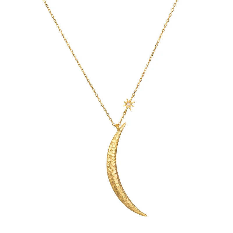 Stylish necklaces and pendants with diamonds for a glamorous and elegant look-Illuminated Path Gold Moon Necklace