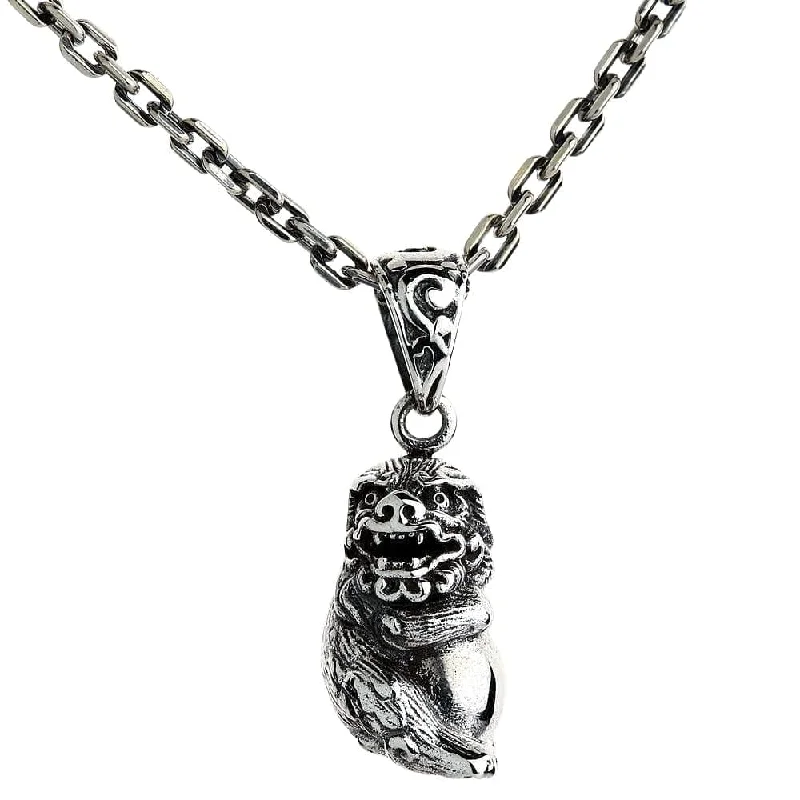 Elegant necklaces and pendants with gold chains for a chic, timeless appearance-Japanese Guardian Lion-Dog Komainu Sterling Silver Pendant