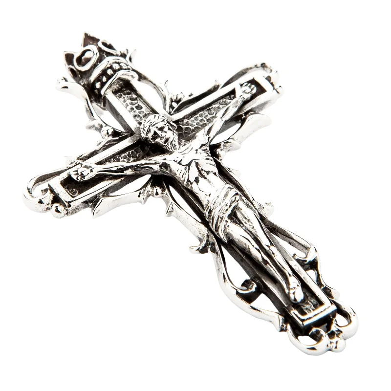 Necklaces and pendants with love knot designs for a romantic, meaningful symbol-Jesus Crucifix Cross Sterling Silver Gothic Pendant