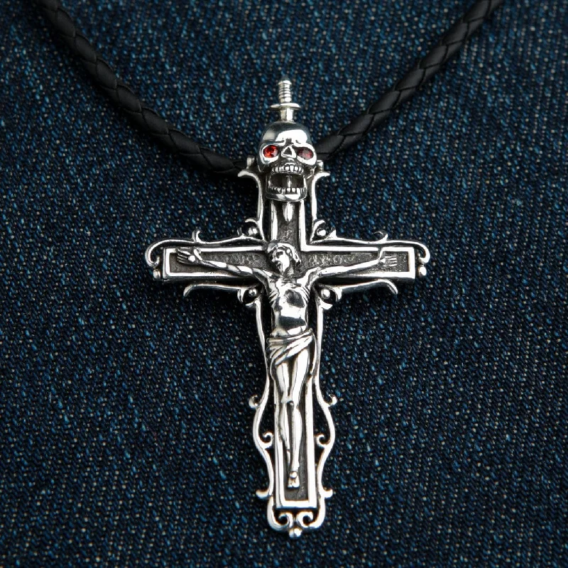 Best necklaces and pendants with black diamonds for an edgy, bold statement-Jesus Skull Cross Sterling Silver Gothic Pendant