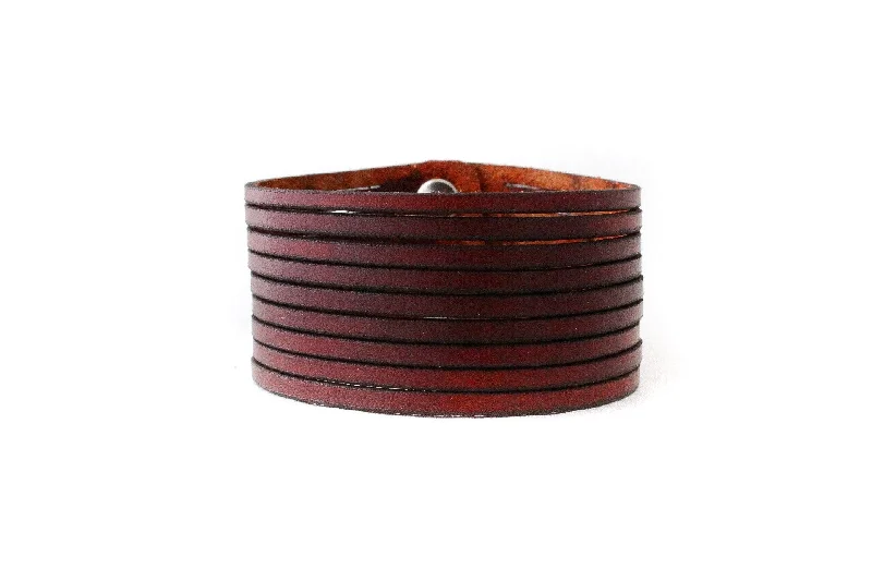 Necklaces and pendants with infinity love symbols for an eternal, romantic gesture-Strips of Leather Cuff in Red Brown