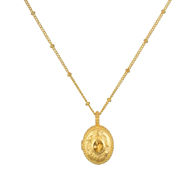 Best necklaces and pendants with rose gold for a warm and romantic appeal-Lotus Citrine Birthstone Locket Necklace - November