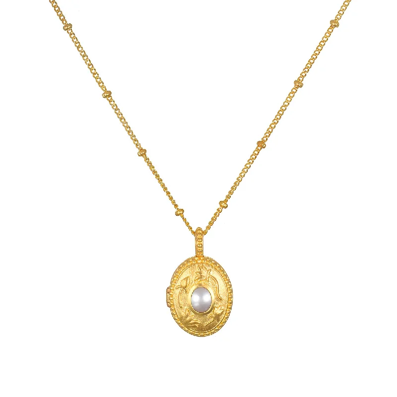 Trendy necklaces and pendants with statement pieces for a bold fashion statement-Lotus Pearl Birthstone Locket Necklace - June