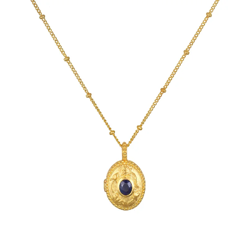 Best necklaces and pendants with intricate filigree for vintage-inspired elegance-Lotus Sapphire Birthstone Locket Necklace - September