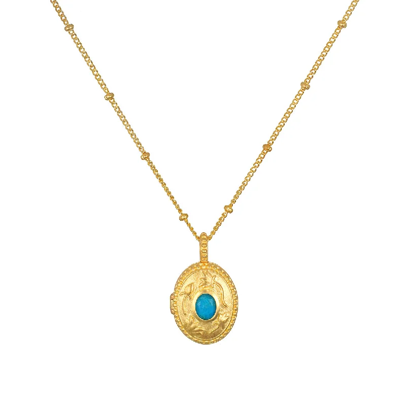 Stunning necklaces and pendants with aquamarine stones for a serene effect-Lotus Turquoise Birthstone Locket Necklace - December