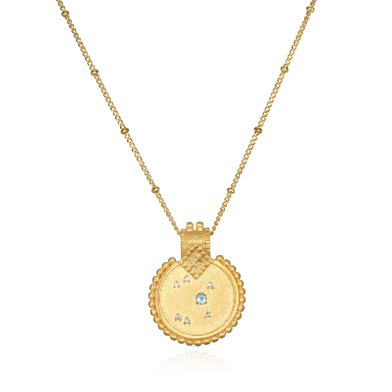 Beautiful necklaces and pendants with tree branch motifs for a nature-inspired design-Mandala Zodiac Sagittarius Blue Topaz Necklace