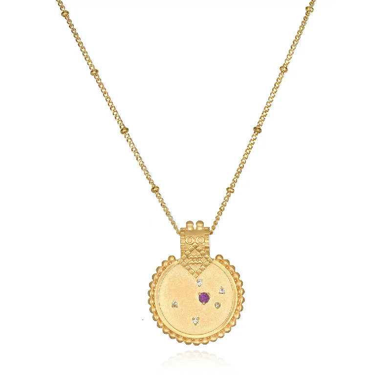 Necklaces and pendants with feather designs for a boho-chic, carefree vibe-Mandala Zodiac Aquarius Amethyst Necklace