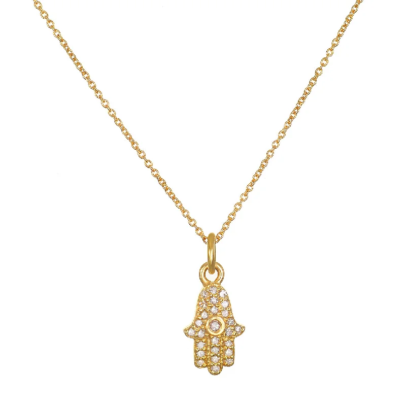 Necklaces and pendants with personalized charms for a custom piece of jewelry-Many Blessings 14kt Gold Hamsa Diamond Necklace