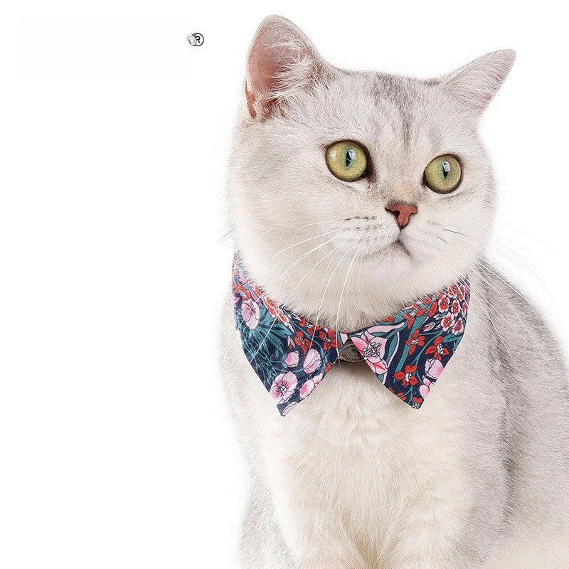 Beautiful necklaces and pendants with moonstone for an ethereal, mystical appearance-Pet cat floral bow tie collar cotton soft three-speed adjustable buckle 705224552519