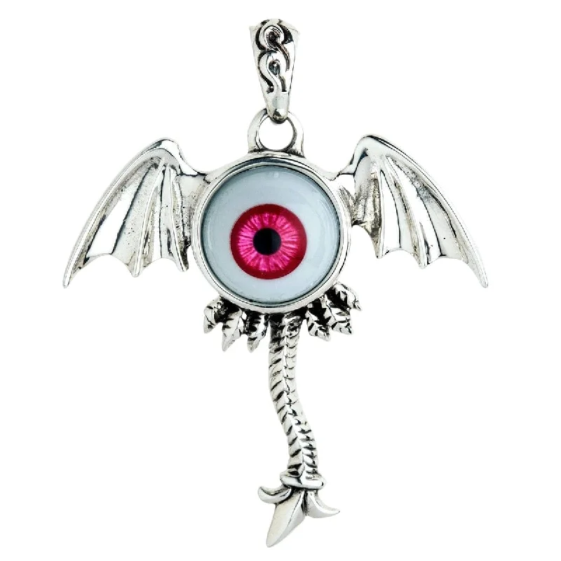 Simple necklaces and pendants with bar pendants for a sleek modern design-Red Evil Eye Gothic Wings Sterling Silver Pendant