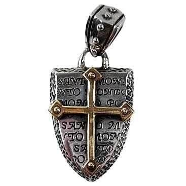 Best necklaces and pendants with statement designs for a fashionable accessory-Rocker Cross Shield Sterling Silver Men's Pendant