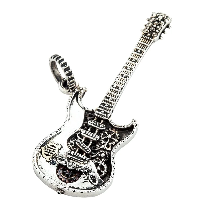 Best necklaces and pendants with heart-shaped lockets for a sentimental keepsake-Rocker Guitar Sterling Silver Pendant Necklace