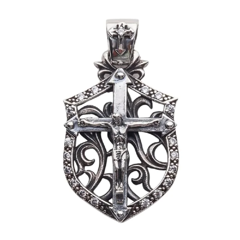 Necklaces and pendants with crescent moon designs for a celestial and mystical feel-Rocker Jesus Silver Mens Cross Pendant