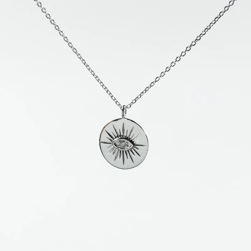 Necklaces and pendants with feather designs for a boho-chic, carefree vibe-Round Silver Eye Necklace