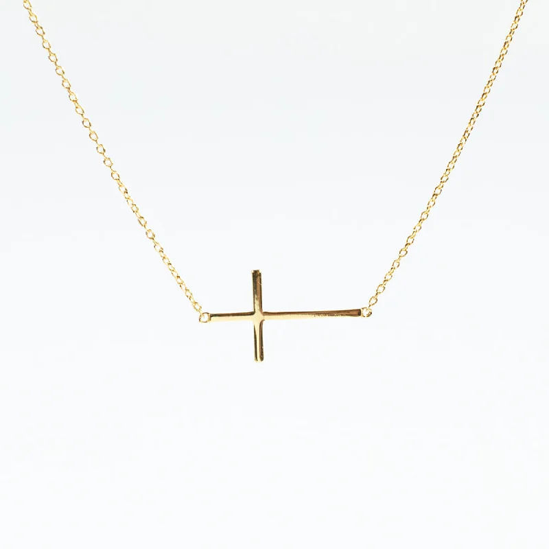 Best necklaces and pendants for everyday wear with minimalist designs-Gold Plated Sideways Cross Necklace