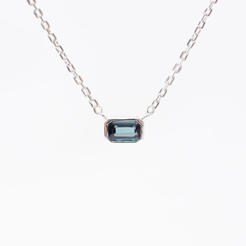 Necklaces and pendants with enamel accents for a colorful, eye-catching appearance-Silver Octagon Shaped Blue Topaz Necklace