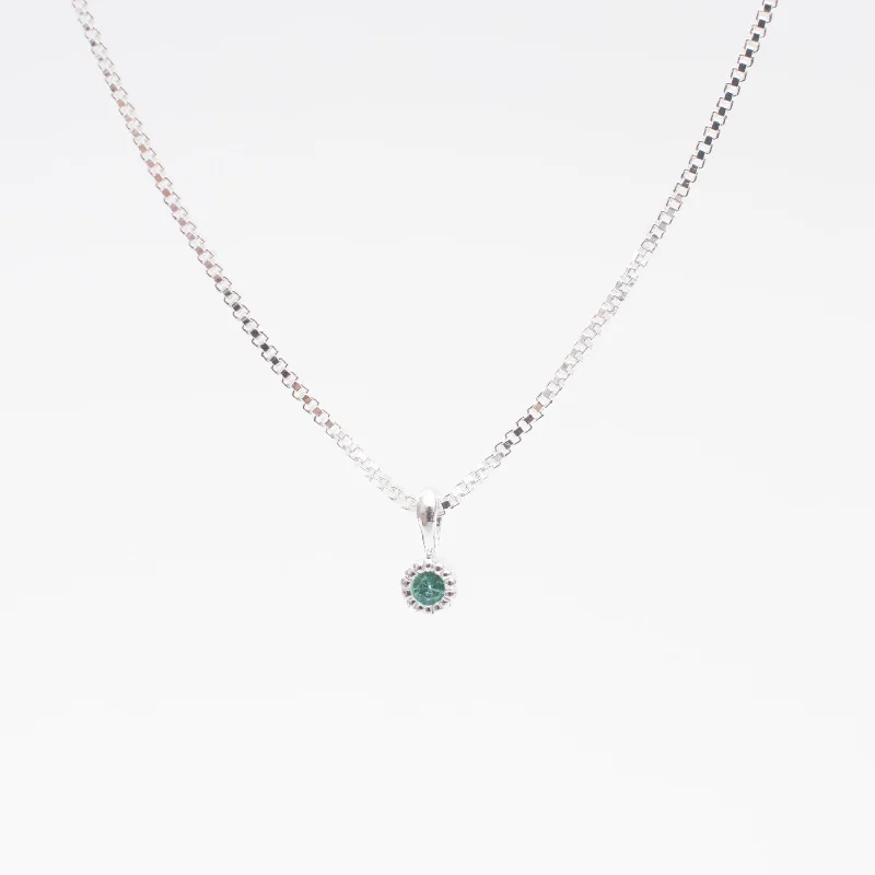 Elegant necklaces and pendants with gold chains for a chic, timeless appearance-Silver Tiny Milgrain Edge Emerald Necklace