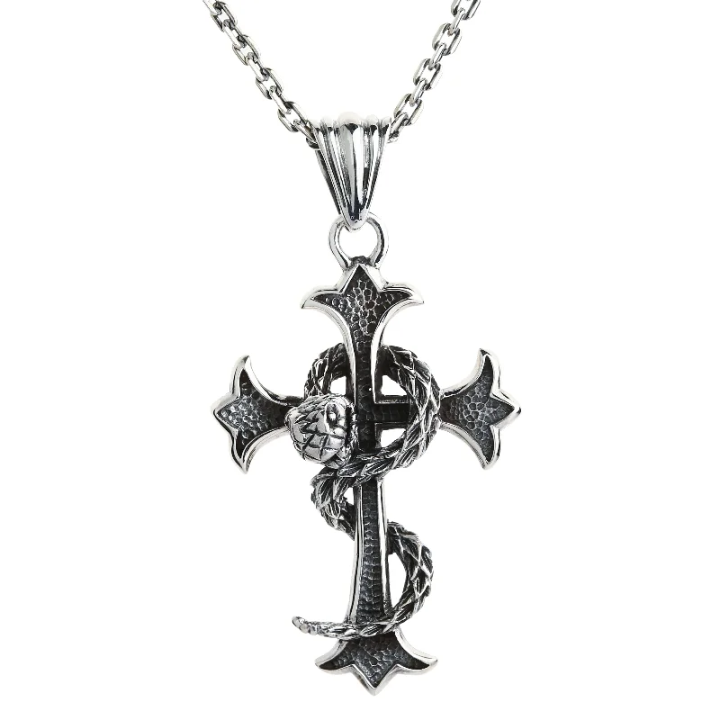 Best necklaces and pendants with layered designs for a chic, stacked look-Snake Cross 925 Sterling Silver Gothic Pendant