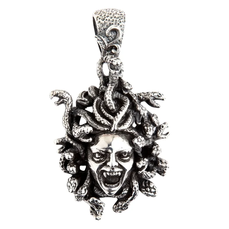 Personalized necklaces and pendants with name engravings for a custom touch-Snake Head Gorgon Medusa Sterling Silver Gothic Pendant