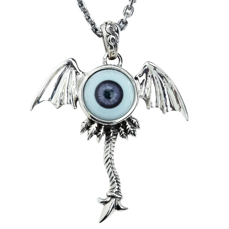 Best necklaces and pendants with opal and gold for a vibrant, luxurious contrast-Sterling Silver Purple Evil Eye Gothic Wings Pendant