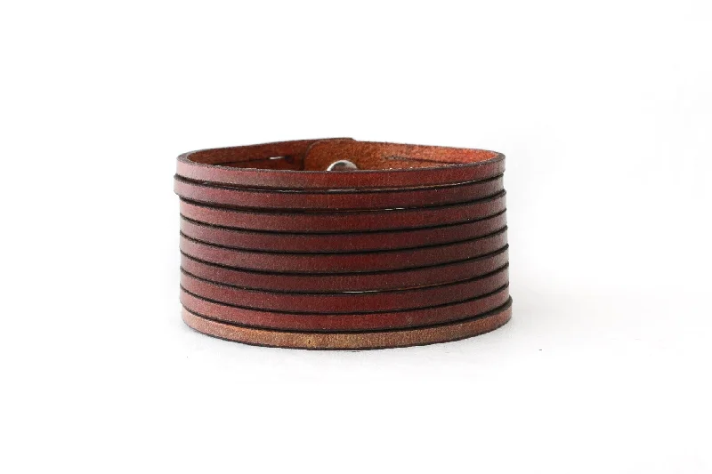 Best necklaces and pendants with oval pendants for a classic, elegant shape-Strips of Leather Cuff in Antique Brown