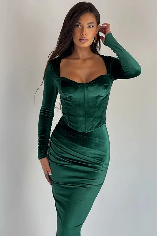 Best necklaces and pendants with heart-shaped designs for a romantic look-Temperament sexy fishbone long sleeve top slim split skirt suit 833354063061