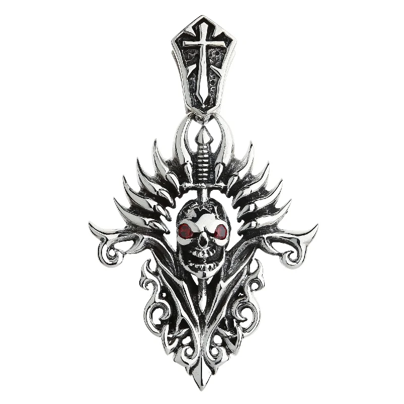 Best necklaces and pendants with intricate beadwork for a bohemian-inspired look-Tribal Blade Skull Sterling Silver Biker Pendant