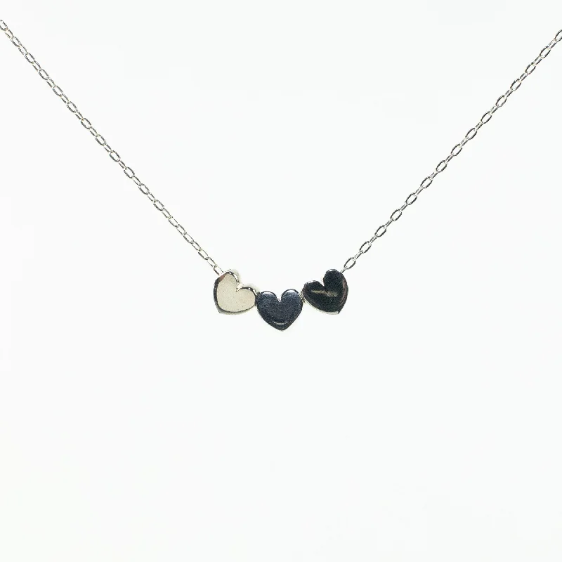 Fashionable necklaces and pendants with birthstones for a personalized gift idea-Silver Triple Heart Small Puff Necklace