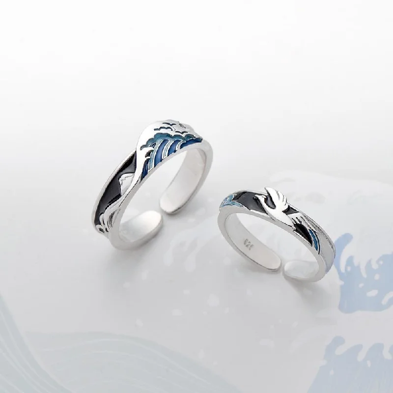 Necklaces and pendants with matching rings for a coordinated set of jewelry-Waves or Winds Together Forever Love Bands