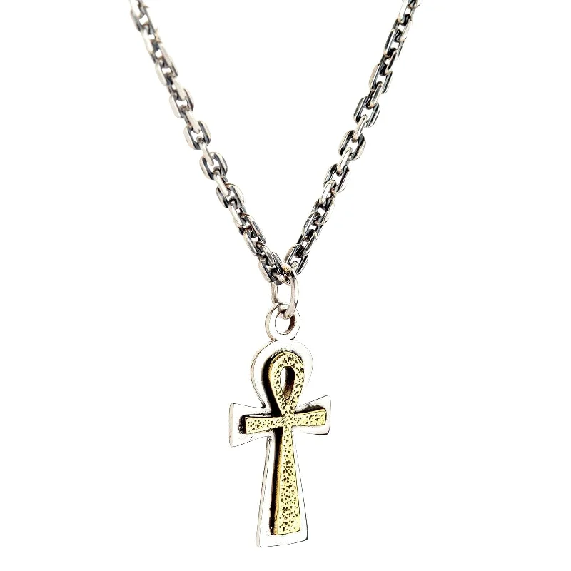 Best necklaces and pendants with intricate filigree for vintage-inspired elegance-Yellow Gold Ankh Sterling Silver Pendant